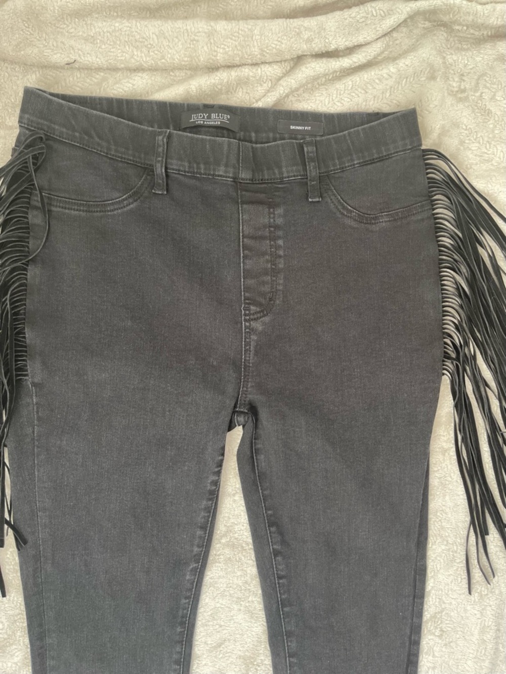 Judy Blue Western Skinny Fit Black Charcoal Fringe Women’s Jeans Size 13/31 - Picture 6 of 13